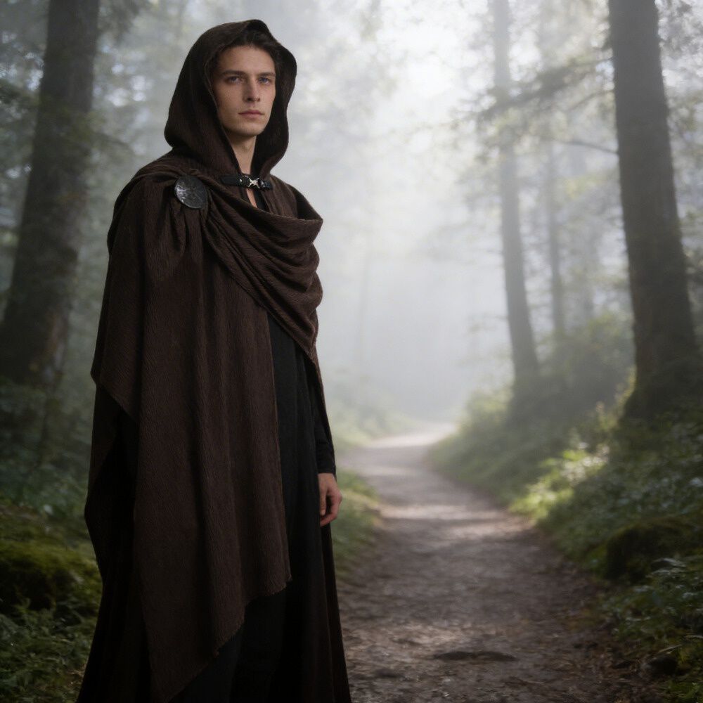 Disfraz Capa Con Capucha Medieval Con Broche Para Cosplay Halloween Y Teatro Unisex image number 3.0