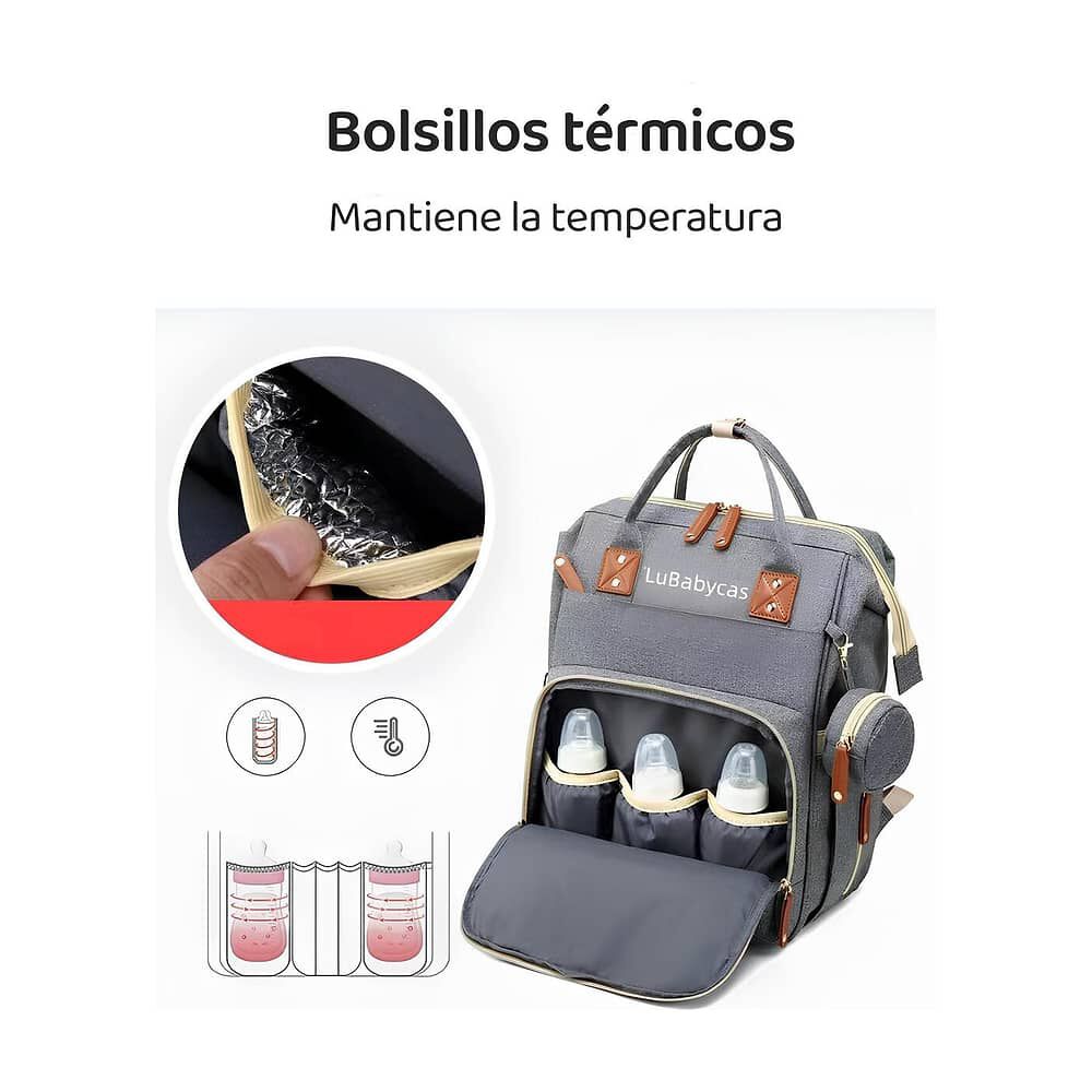 Mochila Maternal Lubabycas Impermeable Con Accesorios Gris image number 5.0