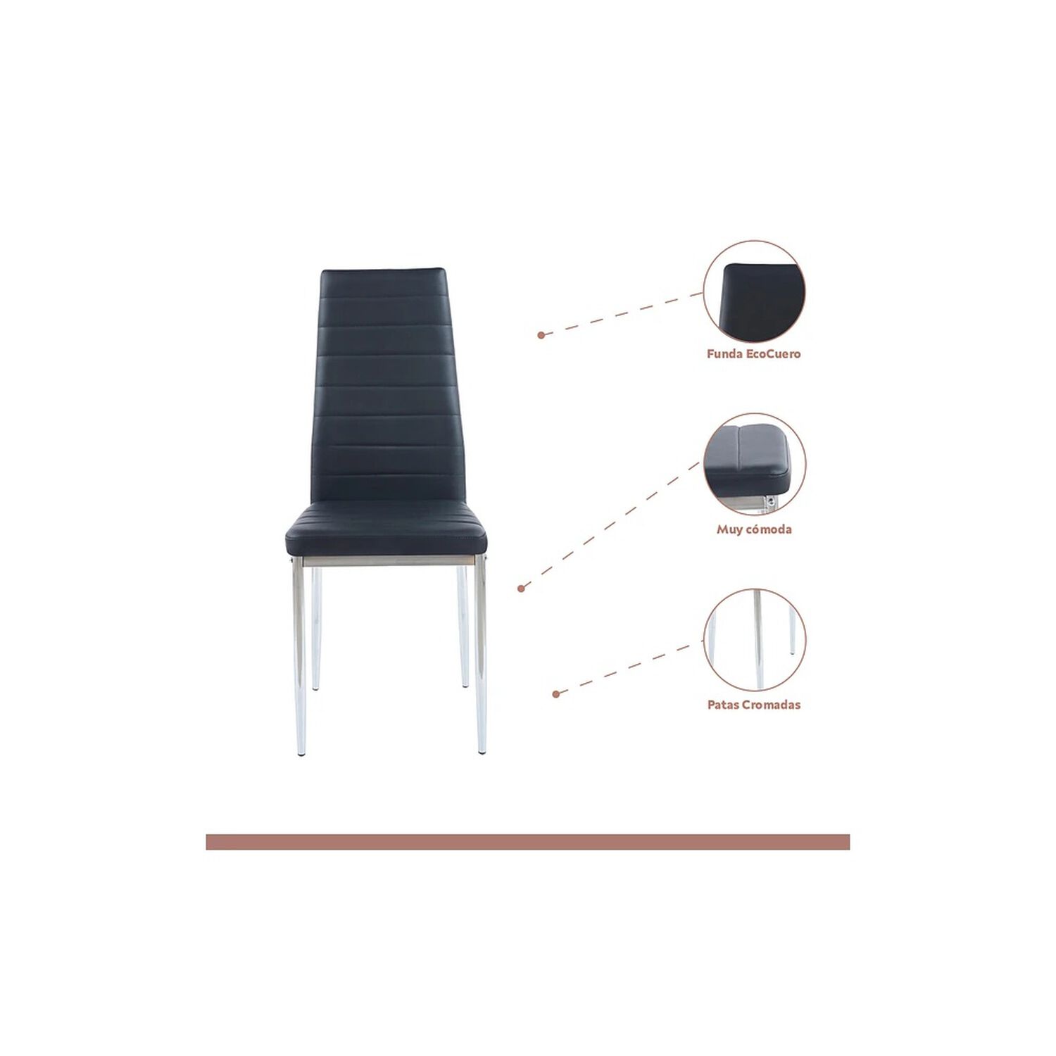 Comedor Mesa De Vidrio Rectangular 140x90cm + 6 Sillas Dining Liana Acolchadas - Negras image number 3.0
