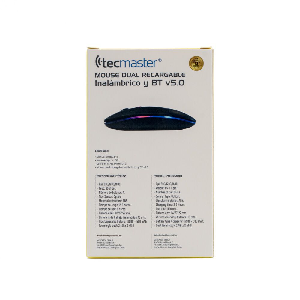 Mouse Dual Recargable Inal&aacute;mbrico Bluetooth Tecmaster Negro image number 5.0