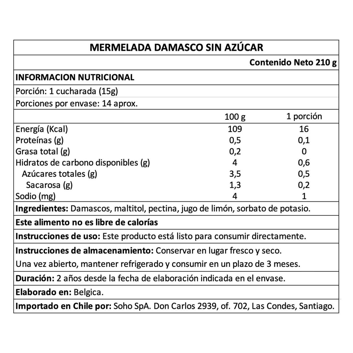 Mermelada De Damasco Sin Az&uacute;car Belberry 1 X 210 Gr image number 3.0