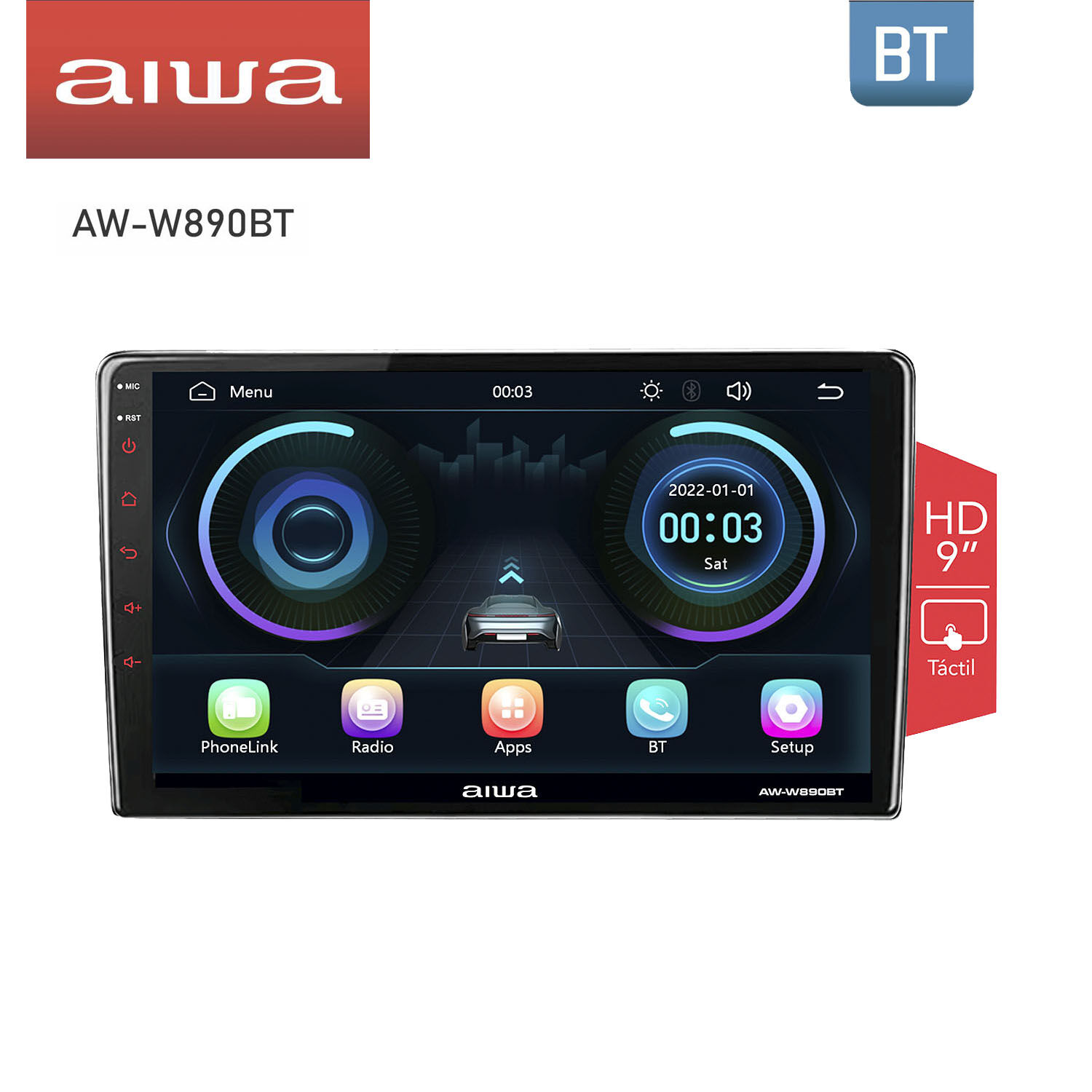 Radio Auto 2 Din Linux Qled Hd De 9'' Aiwa Aw-w890bt image number 0.0