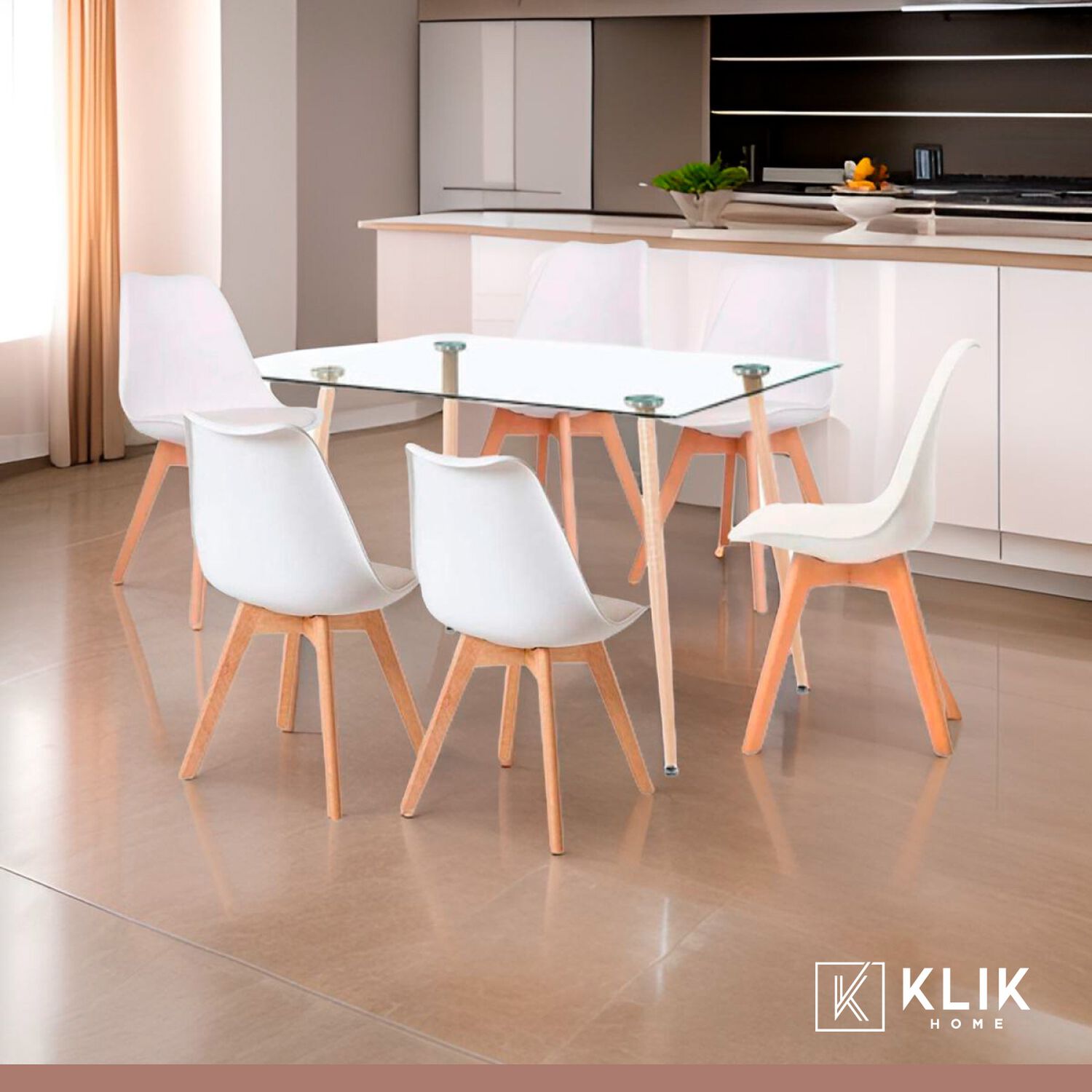 Comedor Mesa De Vidrio Rectangular 120x80 + 6 Sillas Tulip Blancas image number 1.0