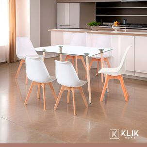 Comedor Mesa De Vidrio Rectangular 120x80 + 6 Sillas Tulip Blancas