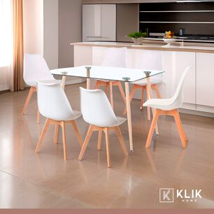 Comedor Mesa De Vidrio Rectangular 120x80 + 6 Sillas Tulip Blancas