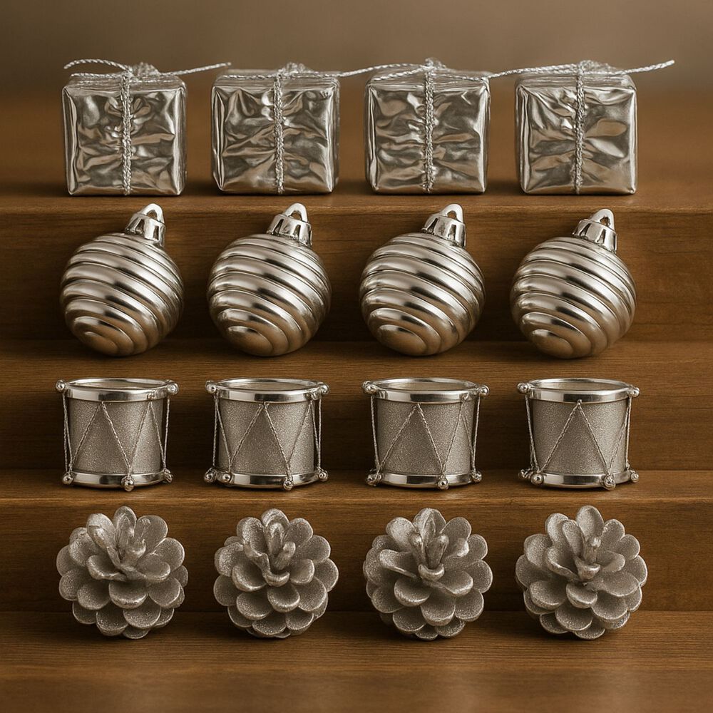 Set 24 Adornos Navideños Decoración Bambalinas 4cm Plateado image number 1.0