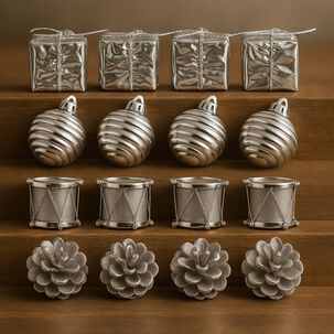 Set 24 Adornos Navideños Decoración Bambalinas 4cm Plateado