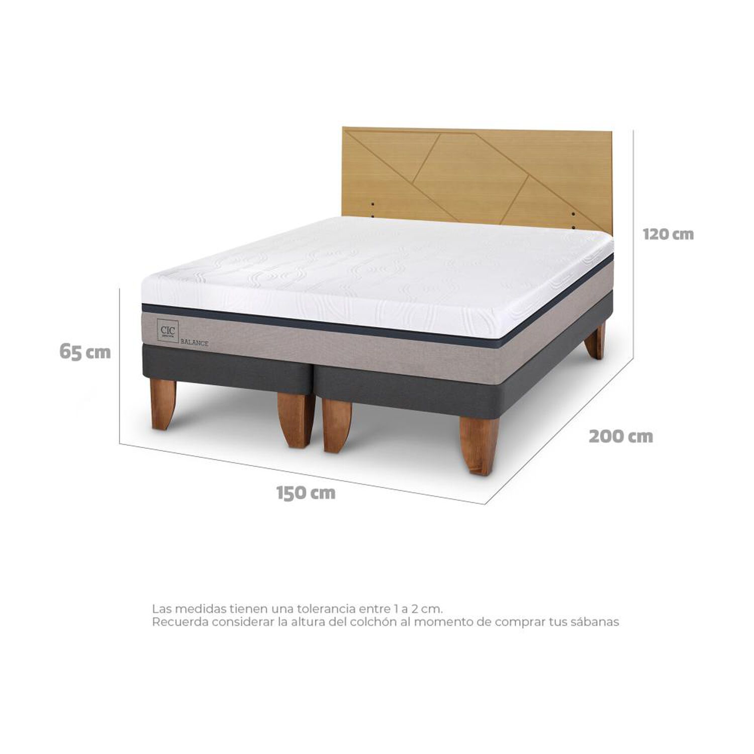 Cama Europea Cic Balance / 2 Plazas / Base Dividida + Respaldo image number 2.0