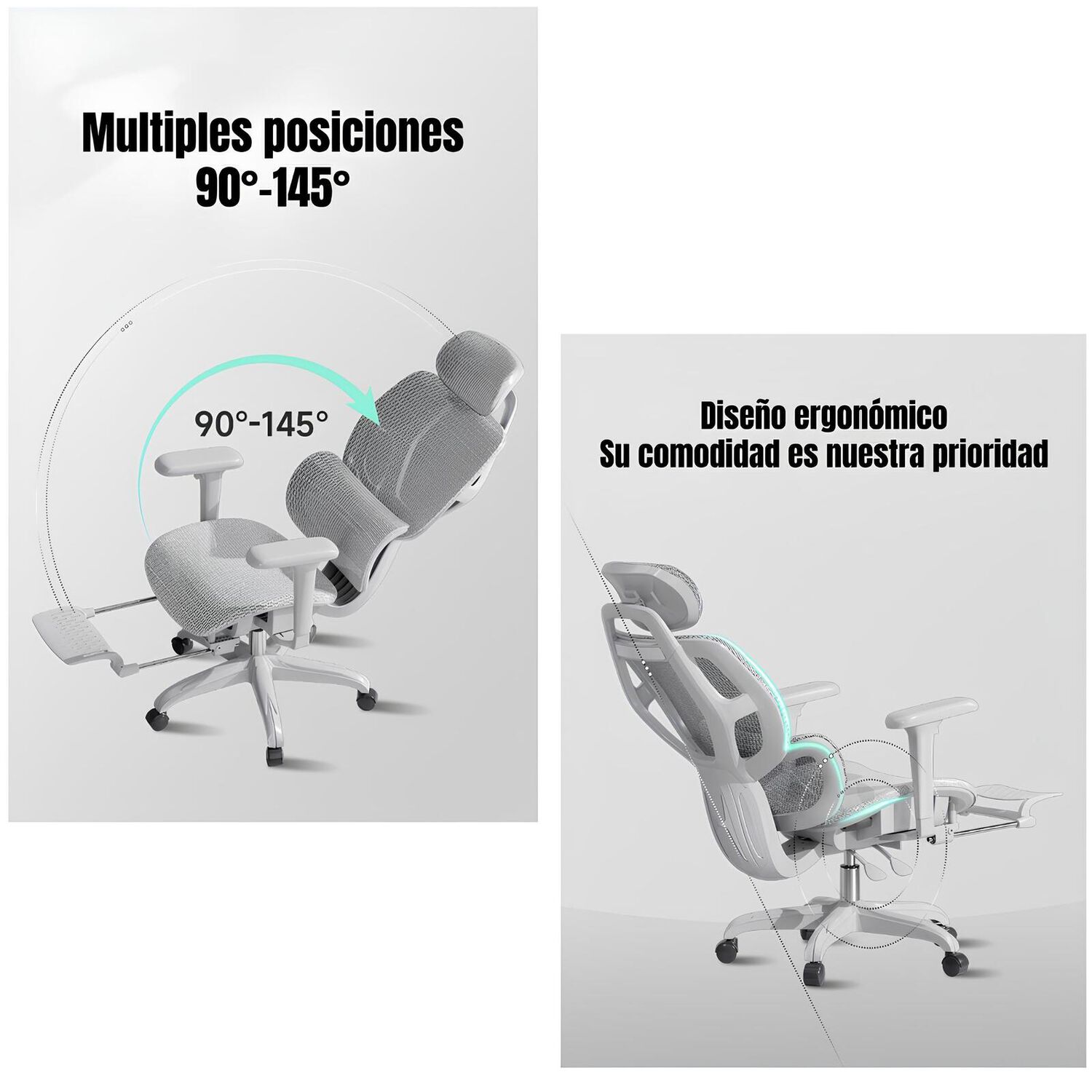 Silla De Escritorio Reclinable Premium E13 Gris Lubabycas image number 4.0
