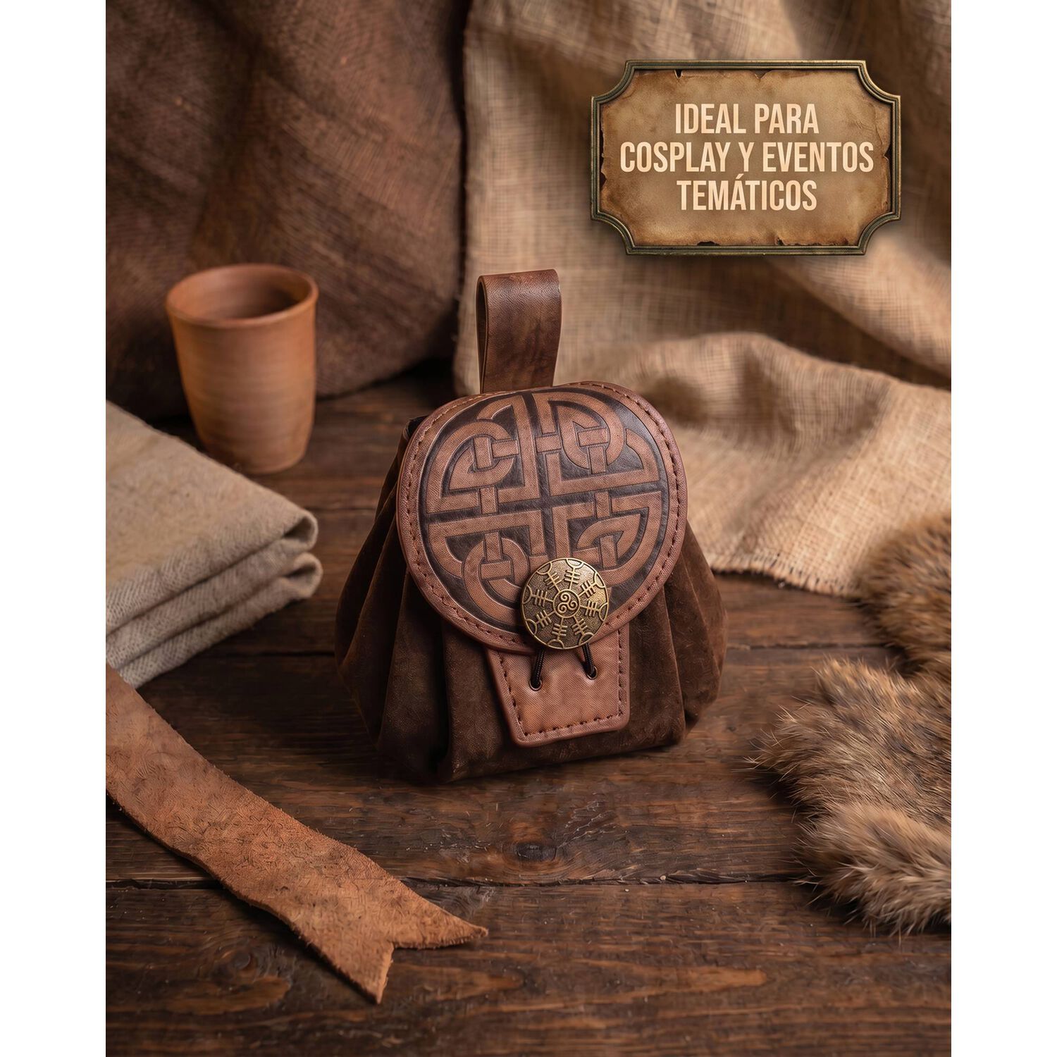Bolso Medieval Para Cintur&oacute;n Con Broche N&oacute;rdico Vikingo image number 3.0