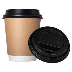 Set 10 Tapas Vaso Cafe 8oz Tapa Desechable Plastico Negro