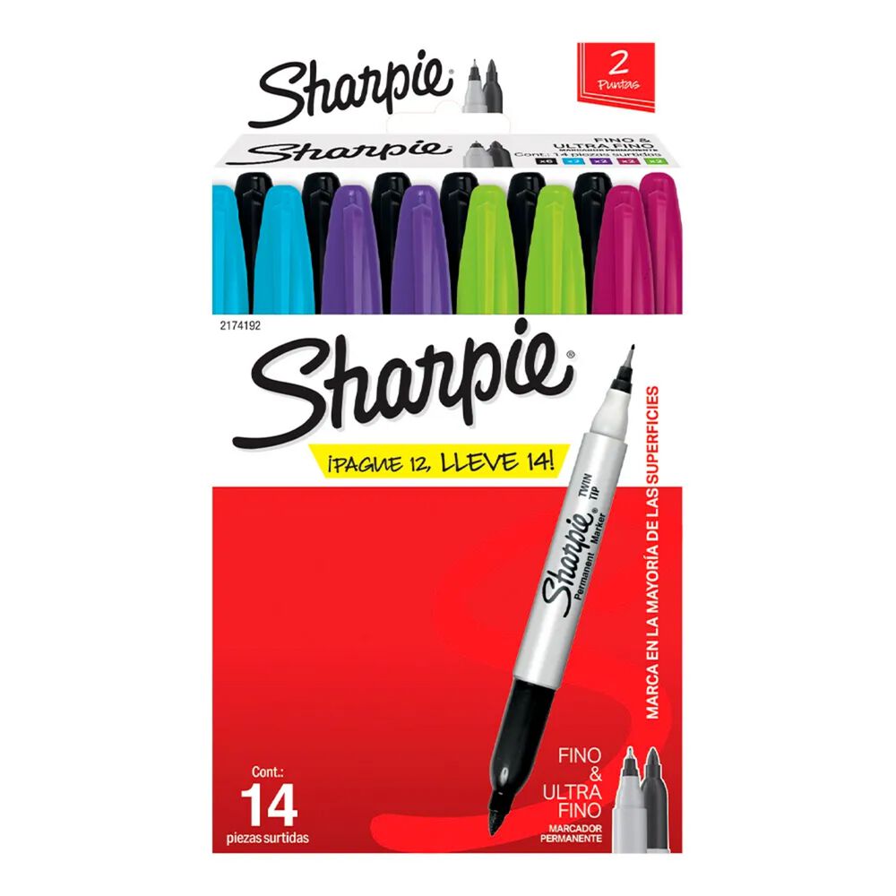 Marcadores Dobles Sharpie 2 Puntas 14 Unidades 5 Colores image number 0.0