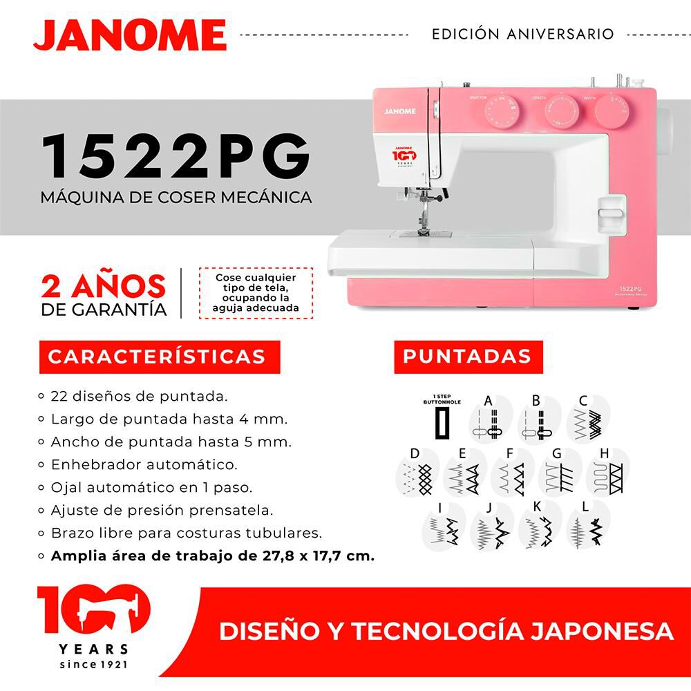 M&aacute;quina de Coser Janome 1522PG image number 6.0