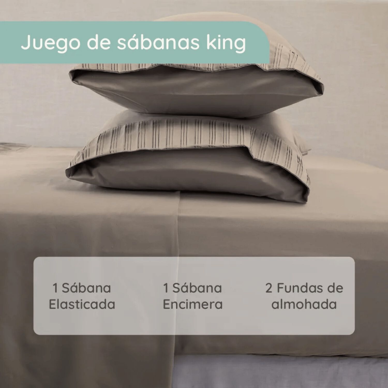 Sabanas Colch&oacute;n King Microfibra 300 Hilos Beige image number 1.0
