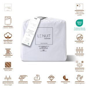 S&aacute;banas 2 Plazas Polycotton 200 Hilos Essentials Liso Blanco