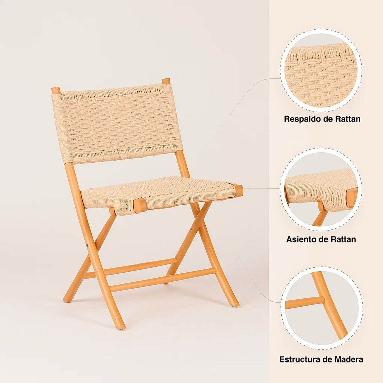 Silla Nido Plegable De Madera Rattan Natural image number 4.0