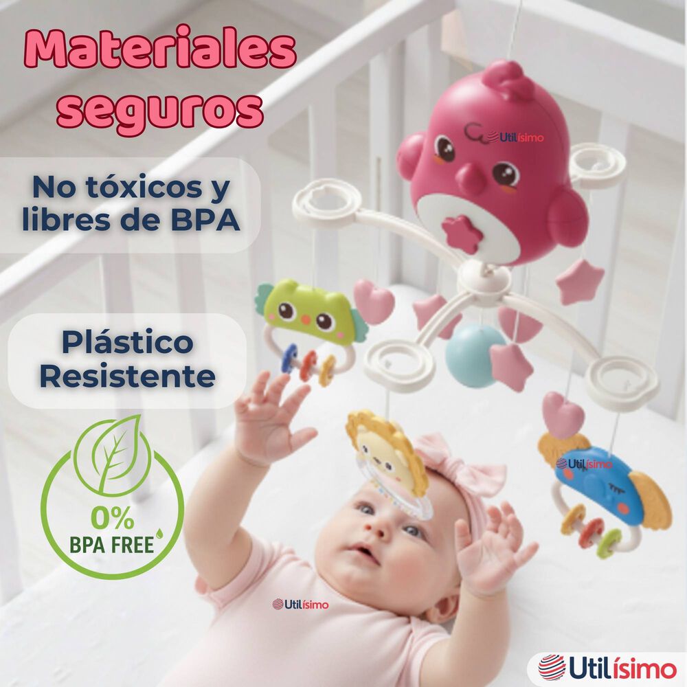 M&oacute;vil Giratorio Musical Proyector Beb&eacute; Ni&ntilde;a Rosado image number 2.0