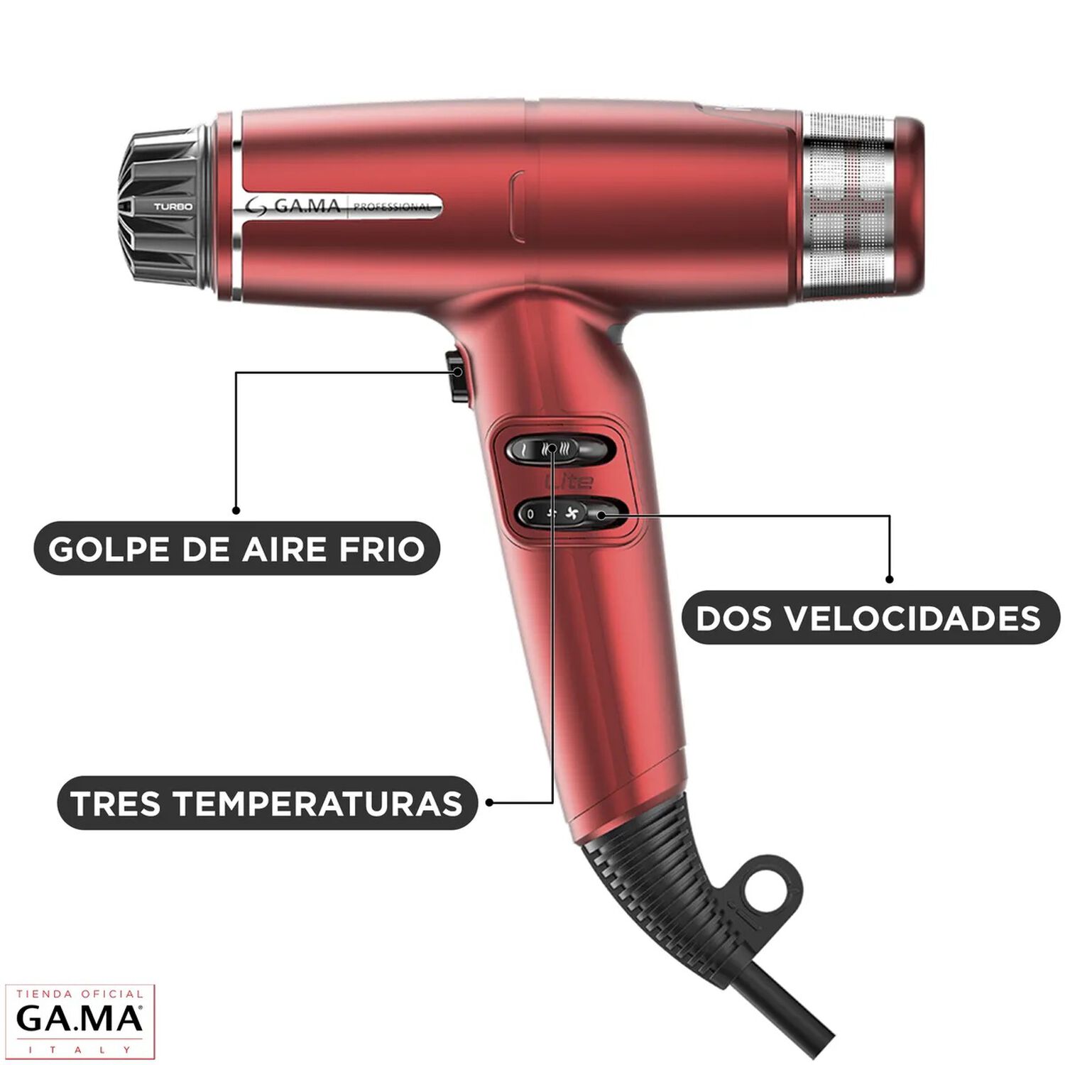 Secador Profesional Iq Lite 110 Mil Rpm 1500w Dual Filter Color Rojo Gama image number 4.0