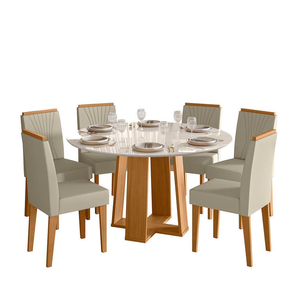 Juego De Comedor Esencia 135x135 Cm Vidrio 6 Sillas Beige image number 0.0