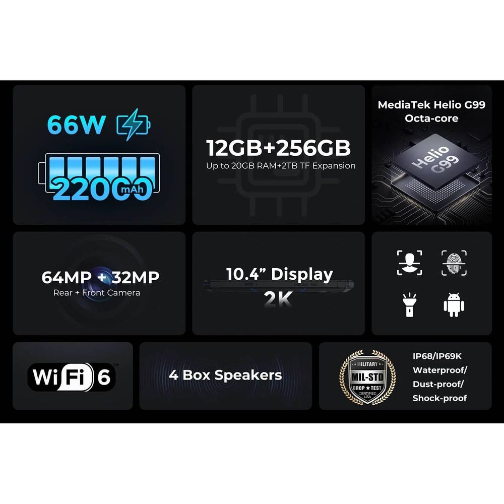 Fossibot Dt2 - Tablet Rugerizada 10,4'' 2k, C&aacute;mara 64 Mp, Bater&iacute;a 22.000 Mah image number 7.0