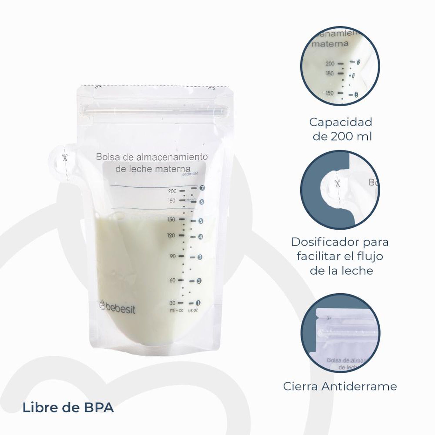 Pack 30 Bolsas Bebesit Para Almacenar Leche Materna 200 Ml image number 3.0