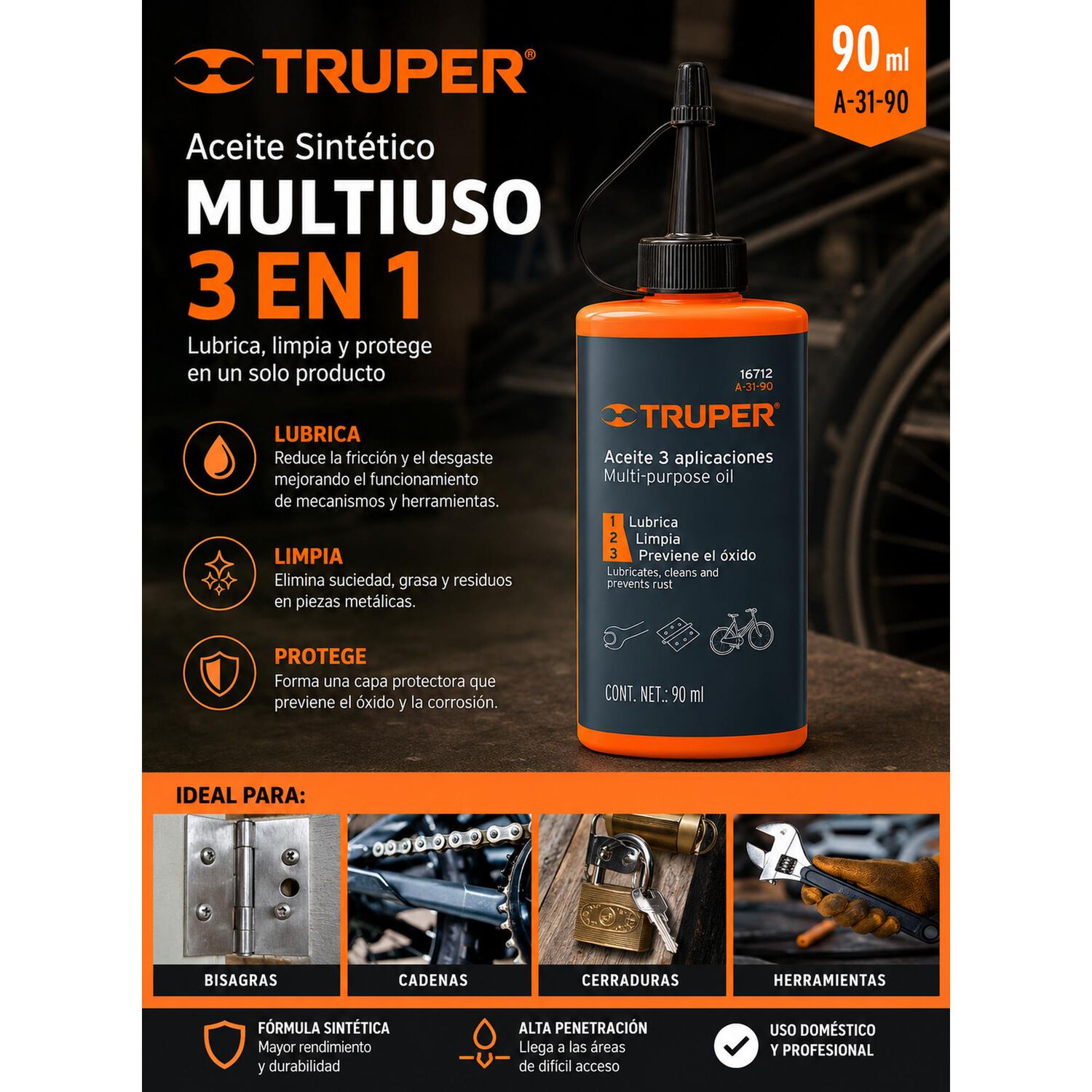 Aceite Sint&eacute;tico Multiuso 90 Ml Truper A-31-90 image number 3.0