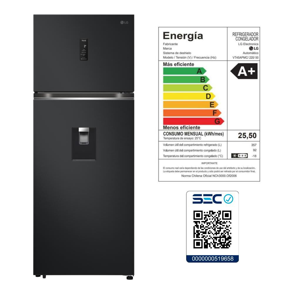 Refrigerador Top Freezer LG VT45APMC.AEPPECL / No Frost / 449 Litros / A+ image number 20.0