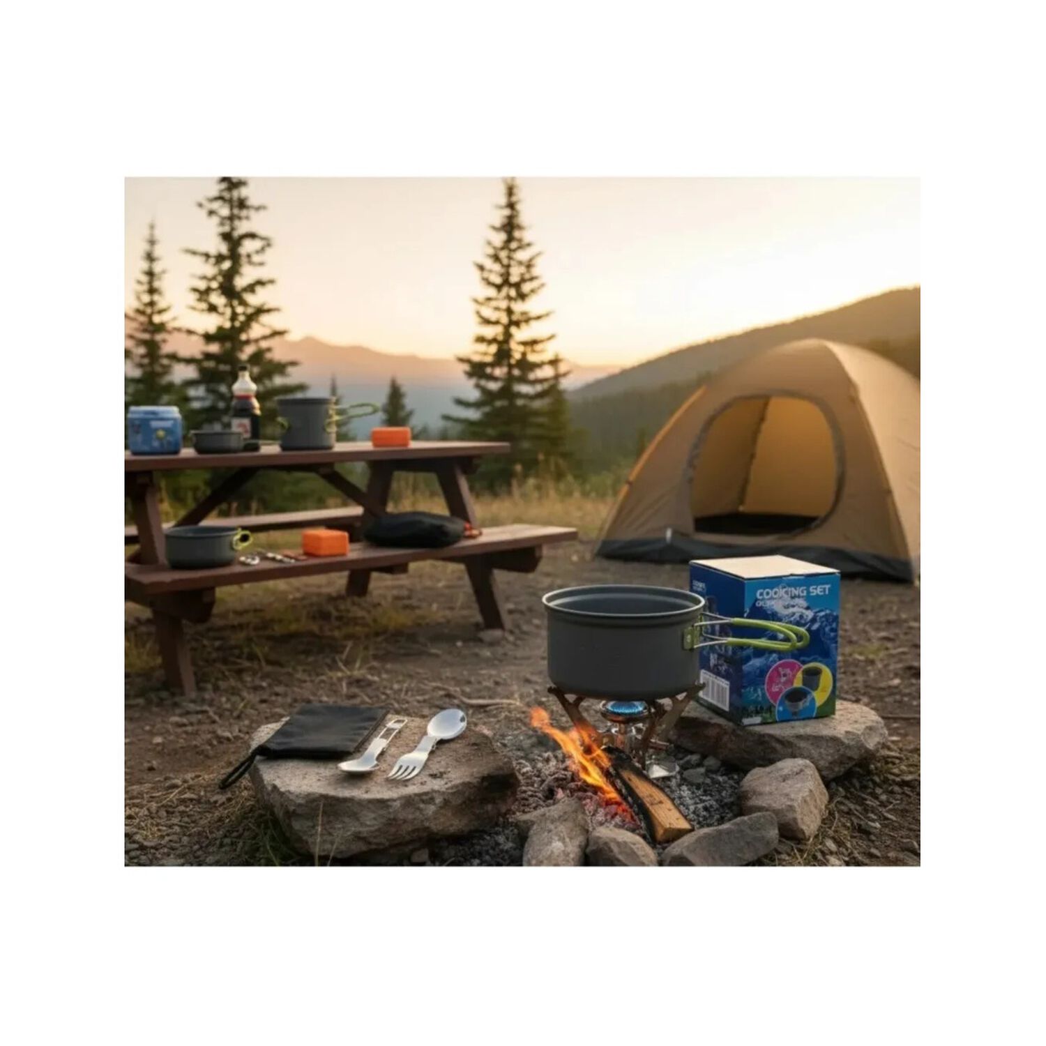 Set Ollas Camping Con Cocinilla Cubiertos 7 Piezas Acampada image number 10.0