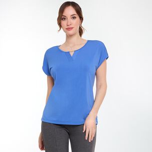 Polera Lisa Con Aplicaci&oacute;n En Escote Manga Corta Cuello Redondo Mujer Lesage