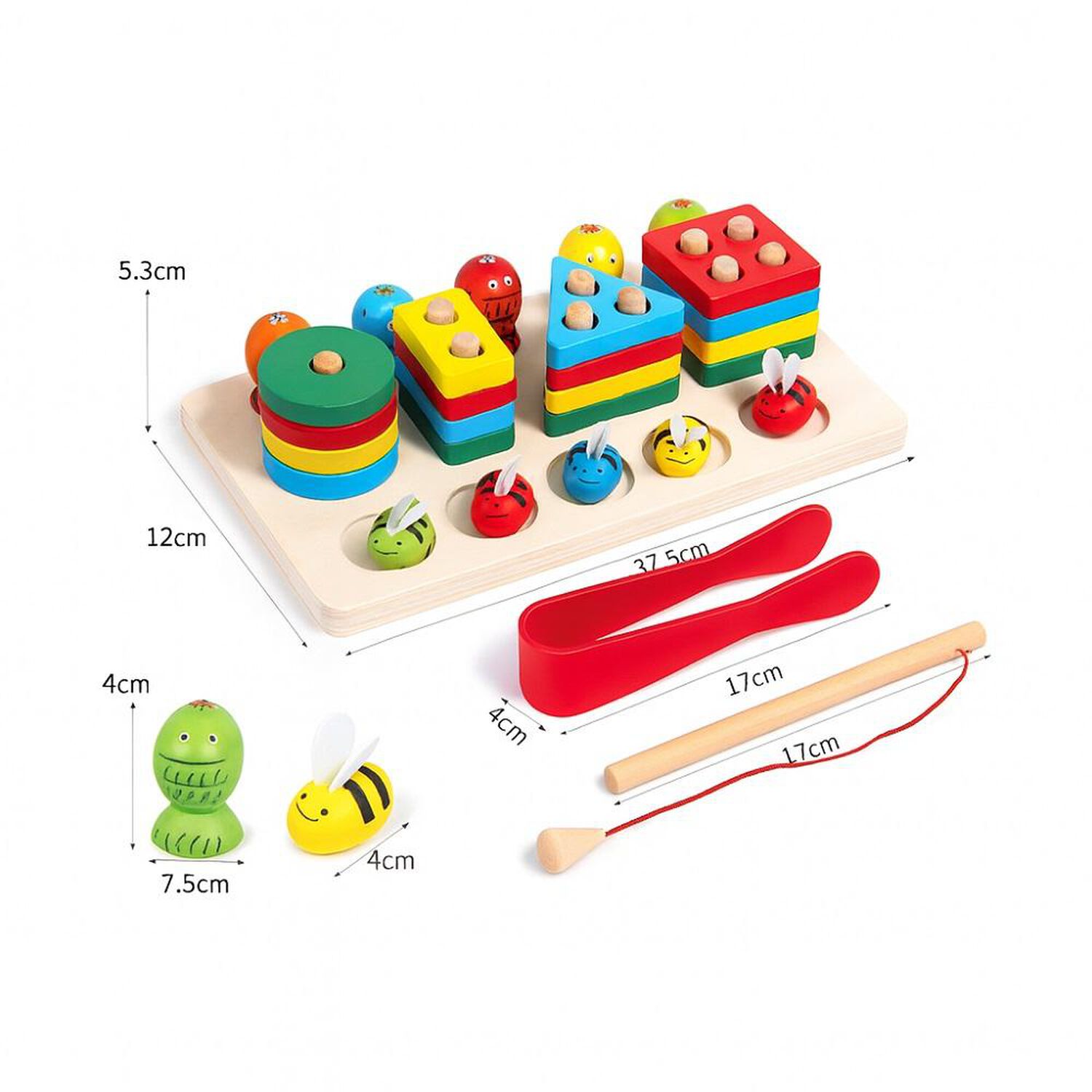 Juego De Madera 3x1 Motricidad Fina Encaje Pesca Y Abejas Montessori image number 2.0