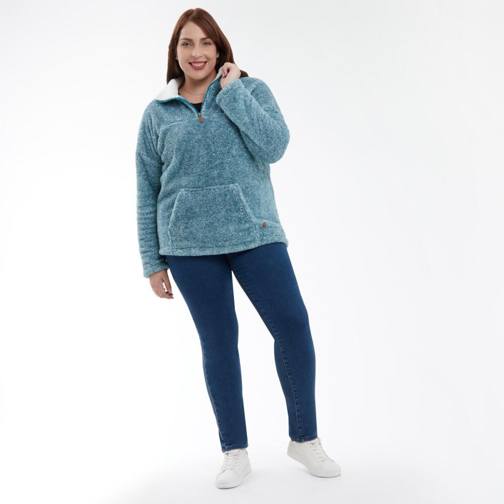 Poler&oacute;n Canguro Melange Fleece Cuello Alto Medio Cierre Mujer Sexy Large image number 1.0