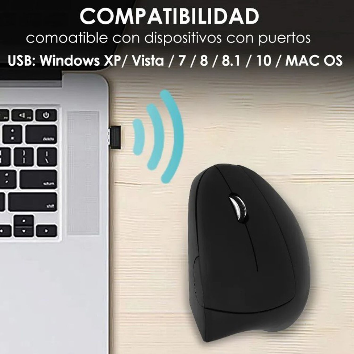 Mouse Vertical Inal&aacute;mbrico Ergon&oacute;mico Conectado Bater&iacute;a image number 2.0
