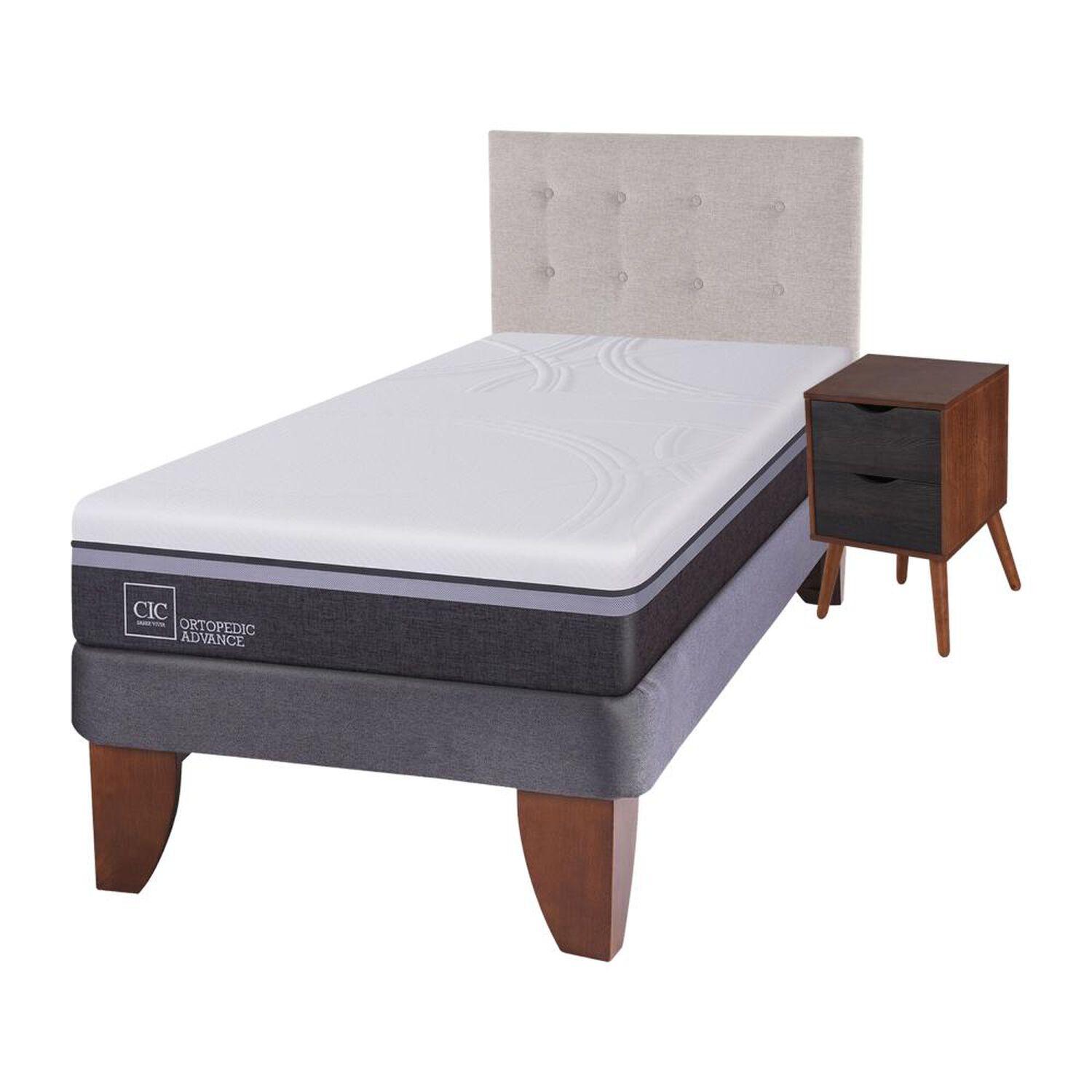 Cama Europea Cic Ortopedic Advance / 1.5 Plazas / Base Normal + Set De Maderas image number 1.0