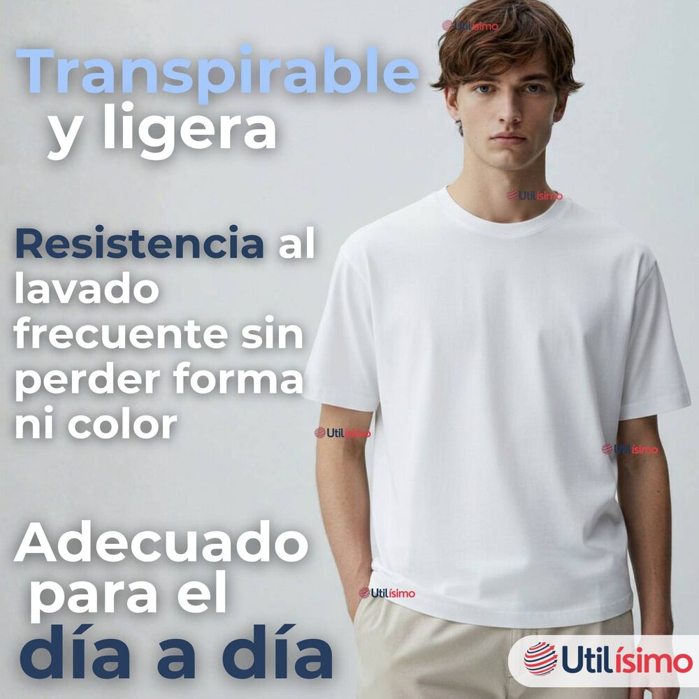 Polera Camiseta 150g Manga Corta 100% Algodón Textura Suave Blanco Hombre image number 5.0