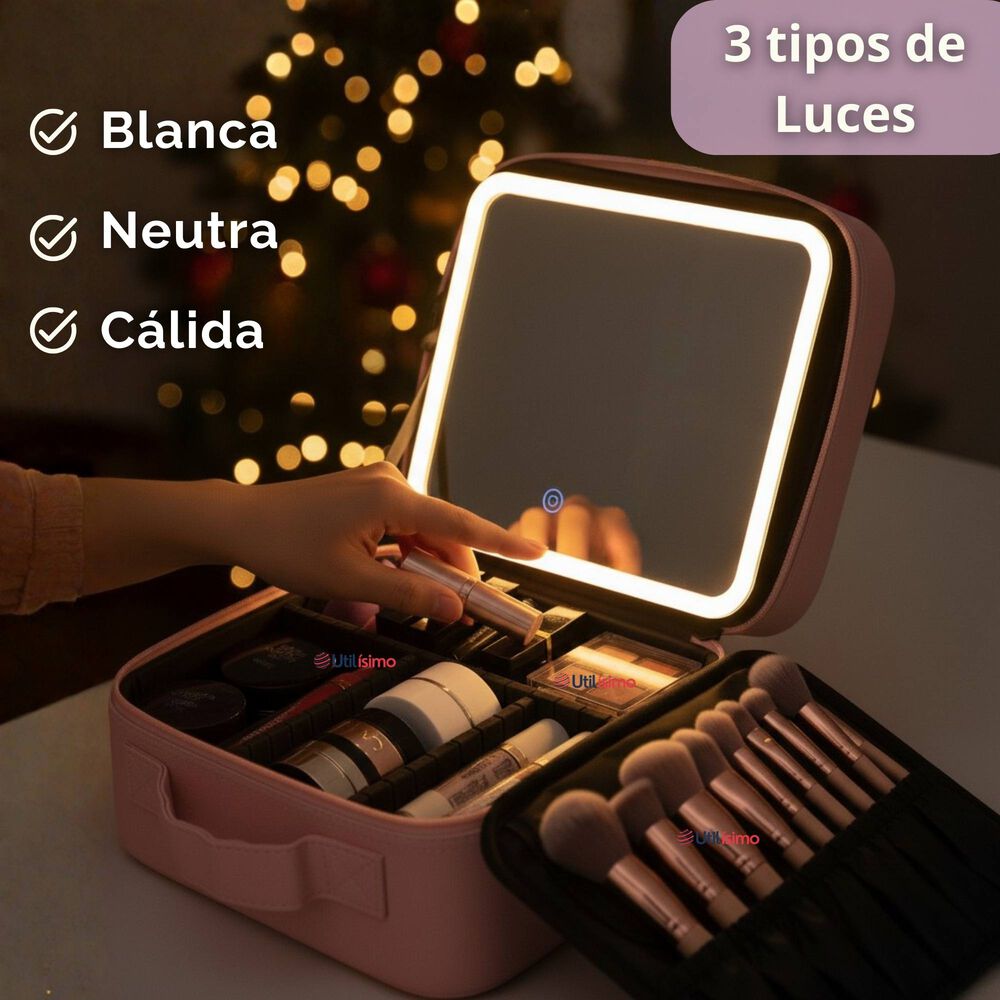 Malet&iacute;n De Maquillaje Con Luz Led Y Espejo Estuche De Maquillaje Organizador image number 4.0