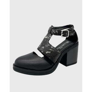 Sandalia Para Mujer Con Taco Y Hebilla Negro