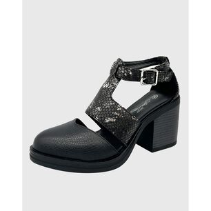 Sandalia Para Mujer Con Taco Y Hebilla Negro