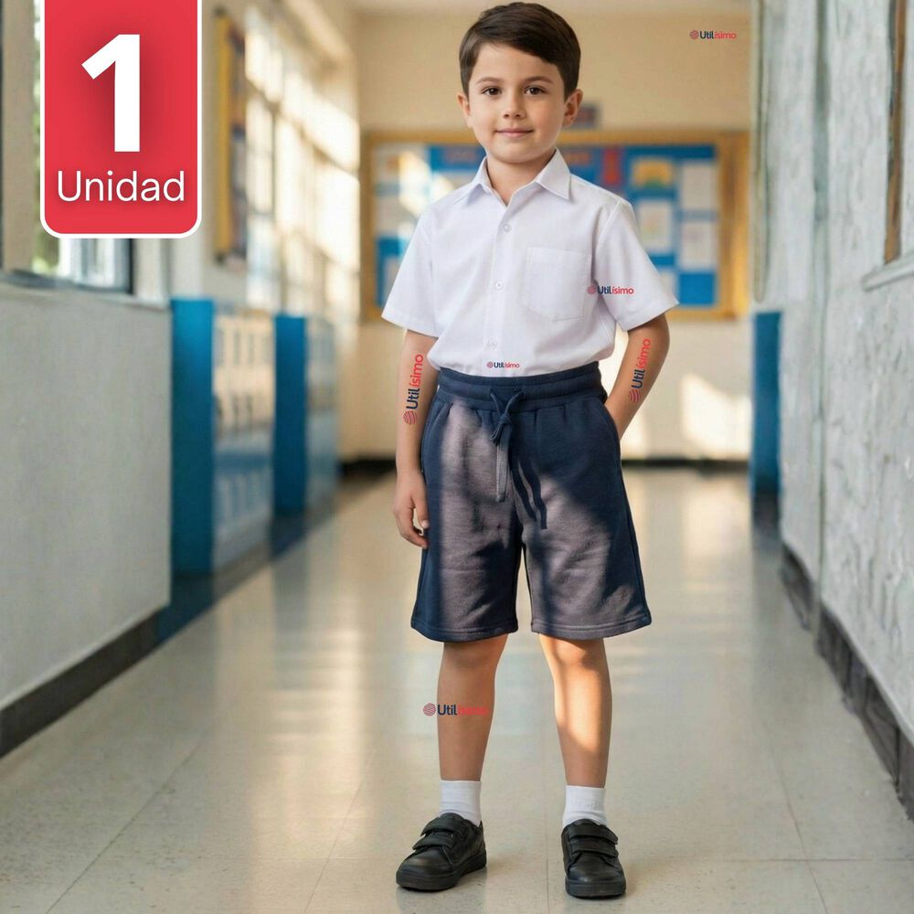 Pantal&oacute;n Corto Short Ni&ntilde;o Algod&oacute;n Deportivo Escolar Azul Marino image number 0.0