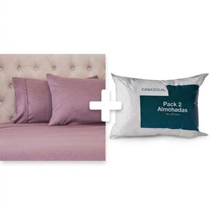 SABANA MICROFIBRA BAMBOO ROSA + PACK 2 ALMOHADAS 50X70