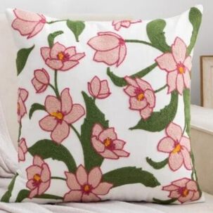 Funda Cojin Bordada 45x45 Cm Flores Rosadas