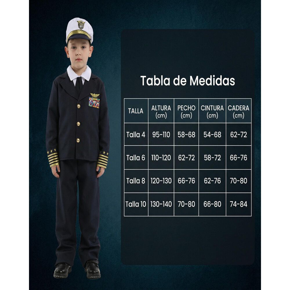 Disfraz Capit&aacute;n Naval Infantil Con Chaqueta, Gorra Y Pantal&oacute;n Para Carnaval, Halloween, Teatro Y Fiesta Tem&aacute;tica image number 5.0
