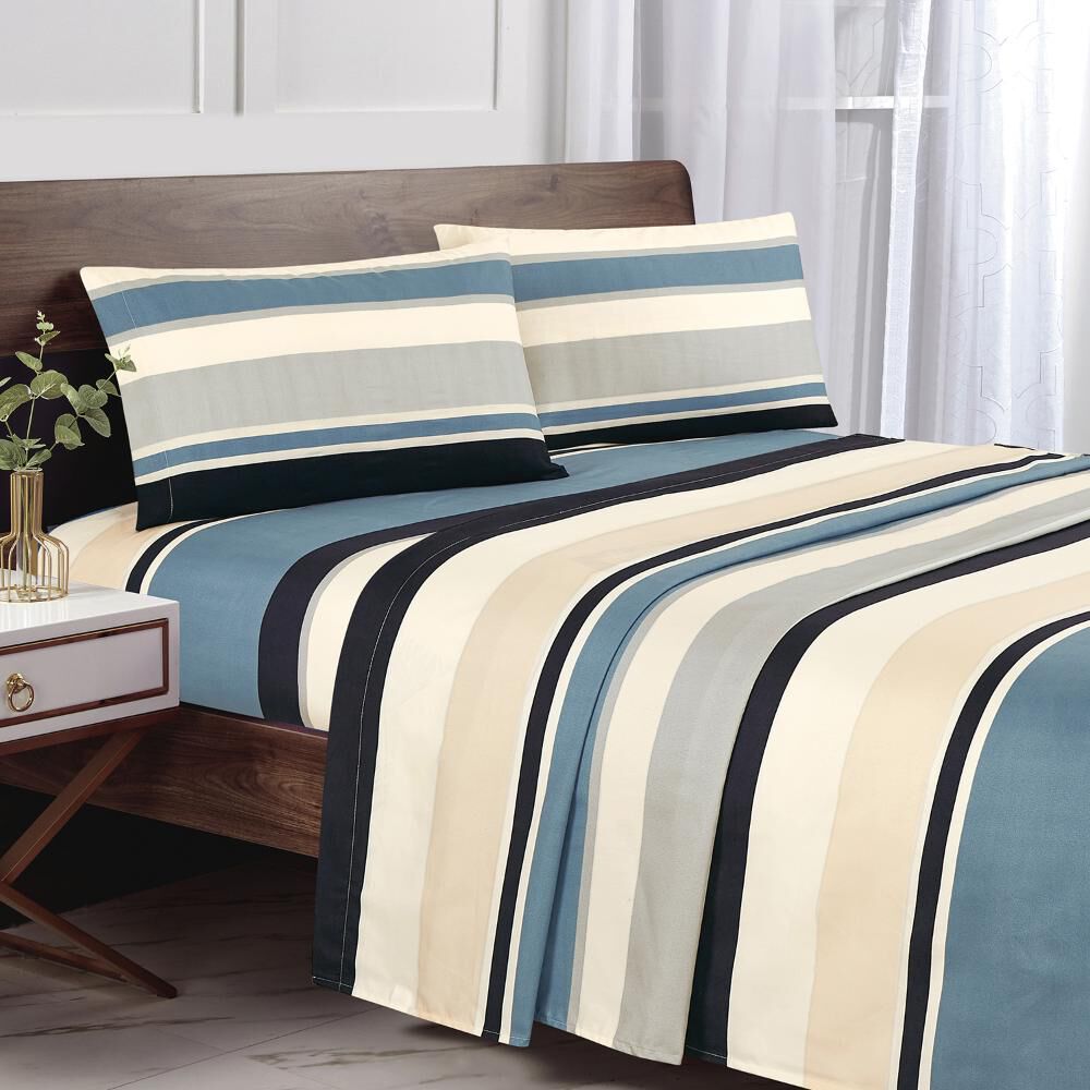 Sabanas Andes Microfibra Estampada Franjas Azul image number 0.0