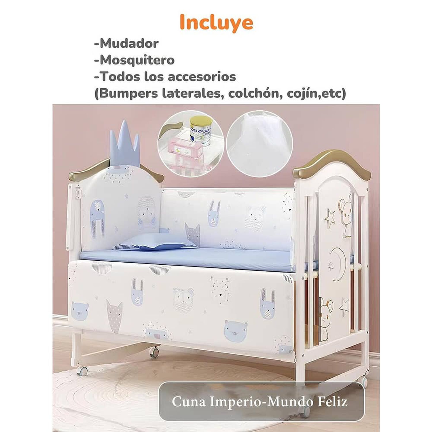 Cuna Colecho Madera Con Mudador Mosquitero Lubabycas Azul image number 1.0
