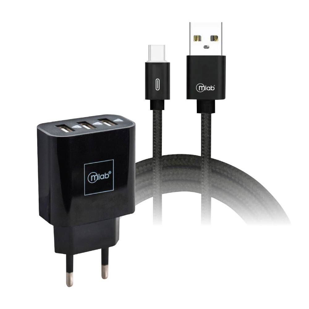 Kit Cargador 2 En 1 + Cable Tipo C 3 Entradas Usb Mlab image number 0.0