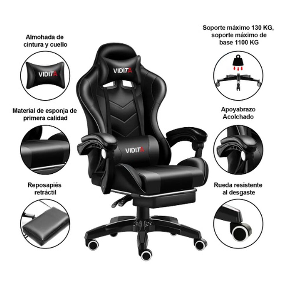 Silla Gamer Ergon&oacute;mica Negra image number 3.0
