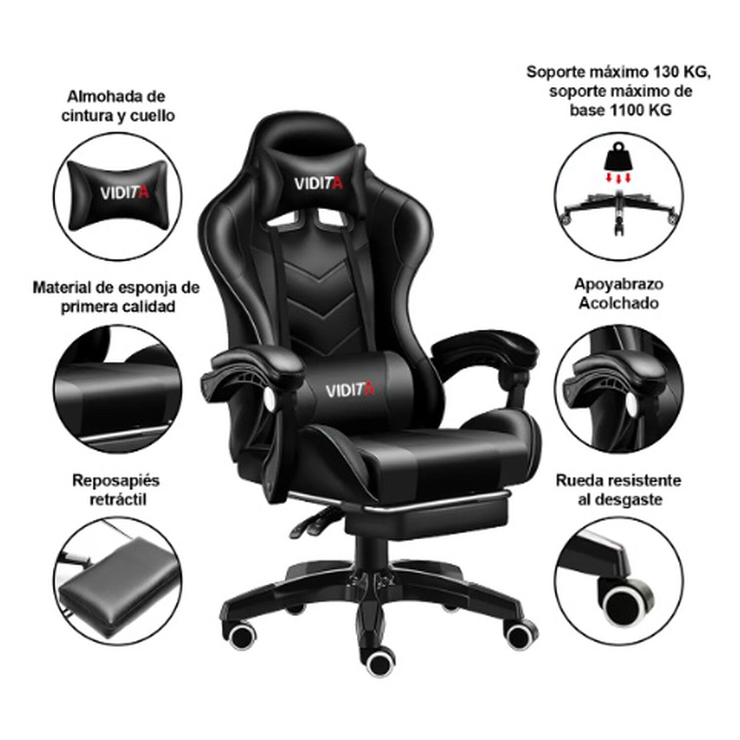 Silla Gamer Ergon&oacute;mica Negra image number 3.0