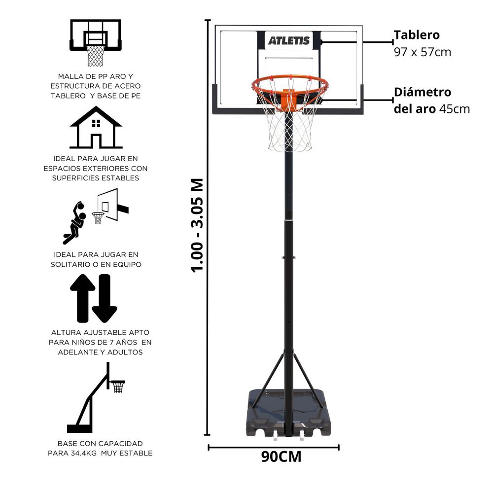 Aro De Básquetbol Ajustable 1.00 M A 3.05 M Arena image number 4.0