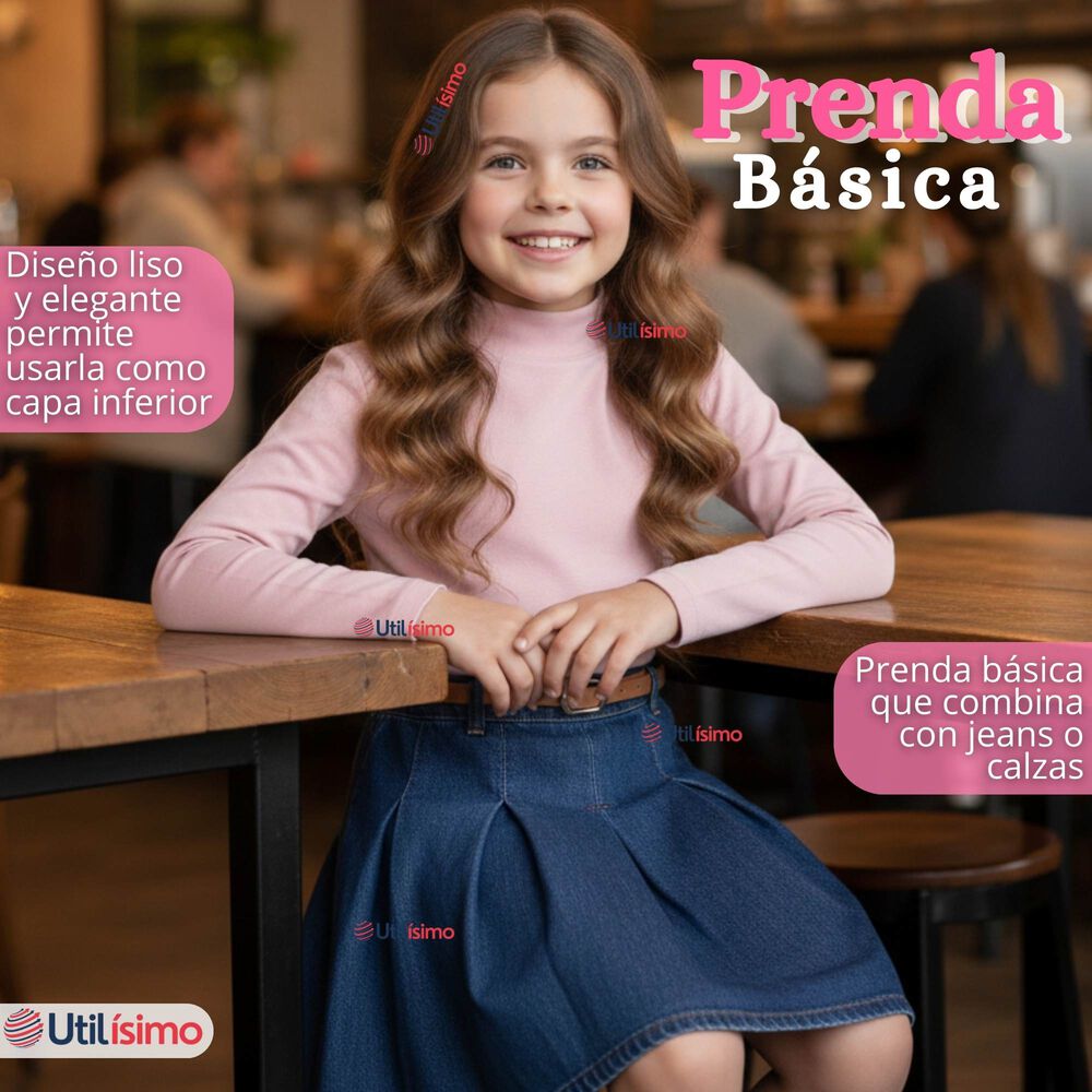 Polera Camiseta Bamb&uacute; Cuello Beatle Primera Capa Rosado Claro Manga Larga Ni&ntilde;a image number 8.0