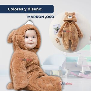 Enterito Oso Con Capucha Bebe Polar Marrón