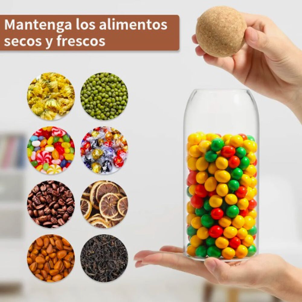 Pack 3 Botellas Frasco Vidrio Corcho Transparente Con Bola image number 3.0